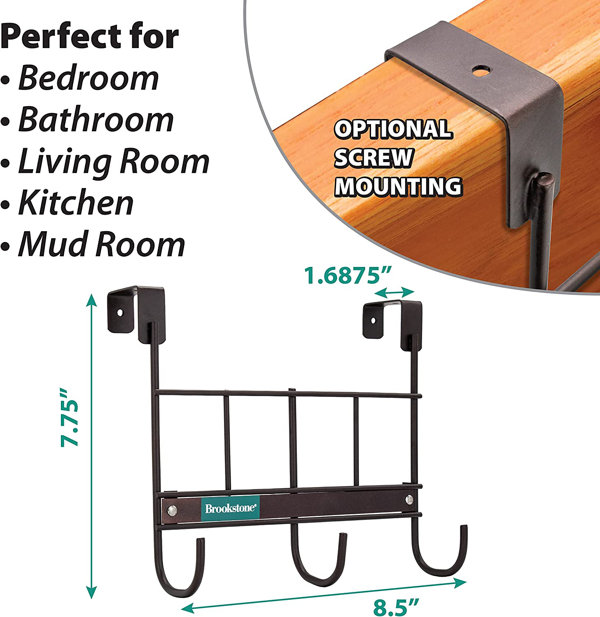 Brookstone Iron Over the Door 3 Hook Wall Mounted Coat Rack